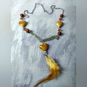 👍 5 for $20 Multi Chain Silver Tone Brown Beaded Heart & Feather Necklace